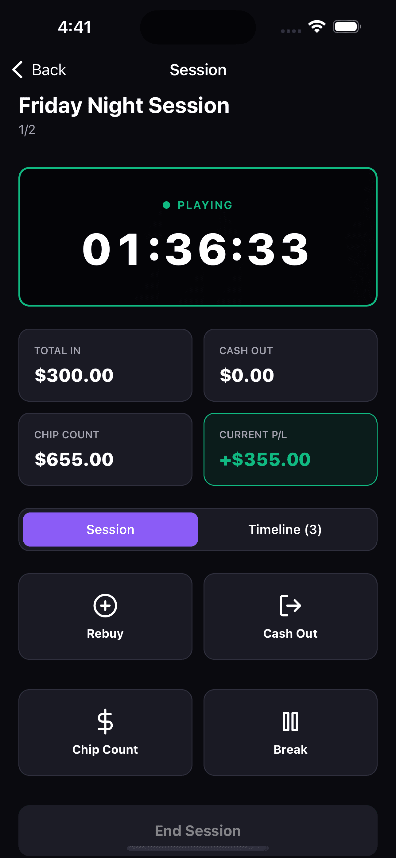 Solo poker session logger