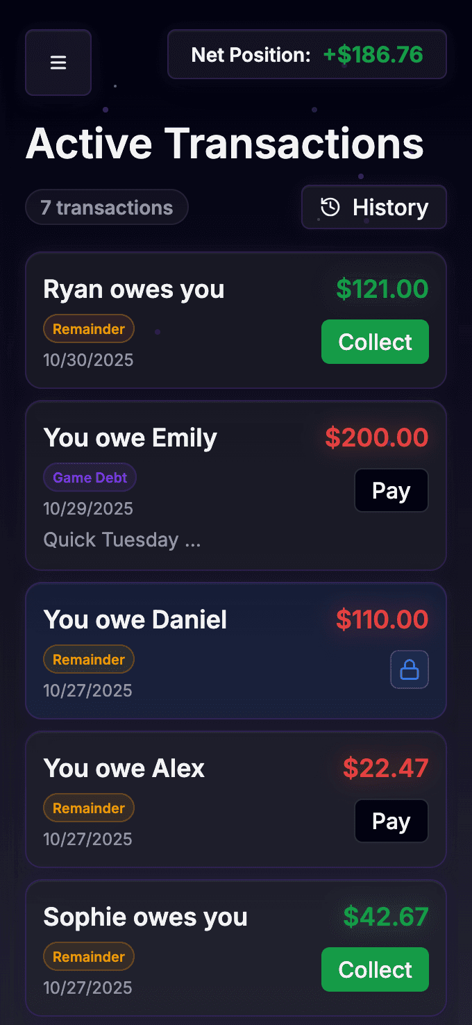 Active transactions interface showing pending transactions